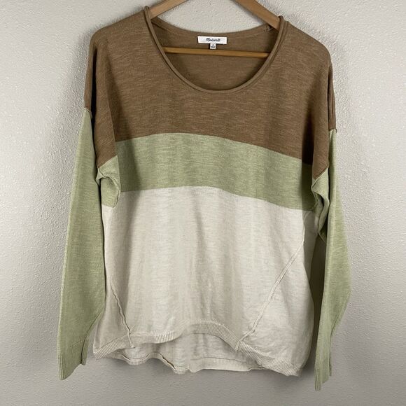 Madewell Womens M Palmdale Pullover Sweater In Colorblock Stripe Linen Blend - Picture 1 of 4